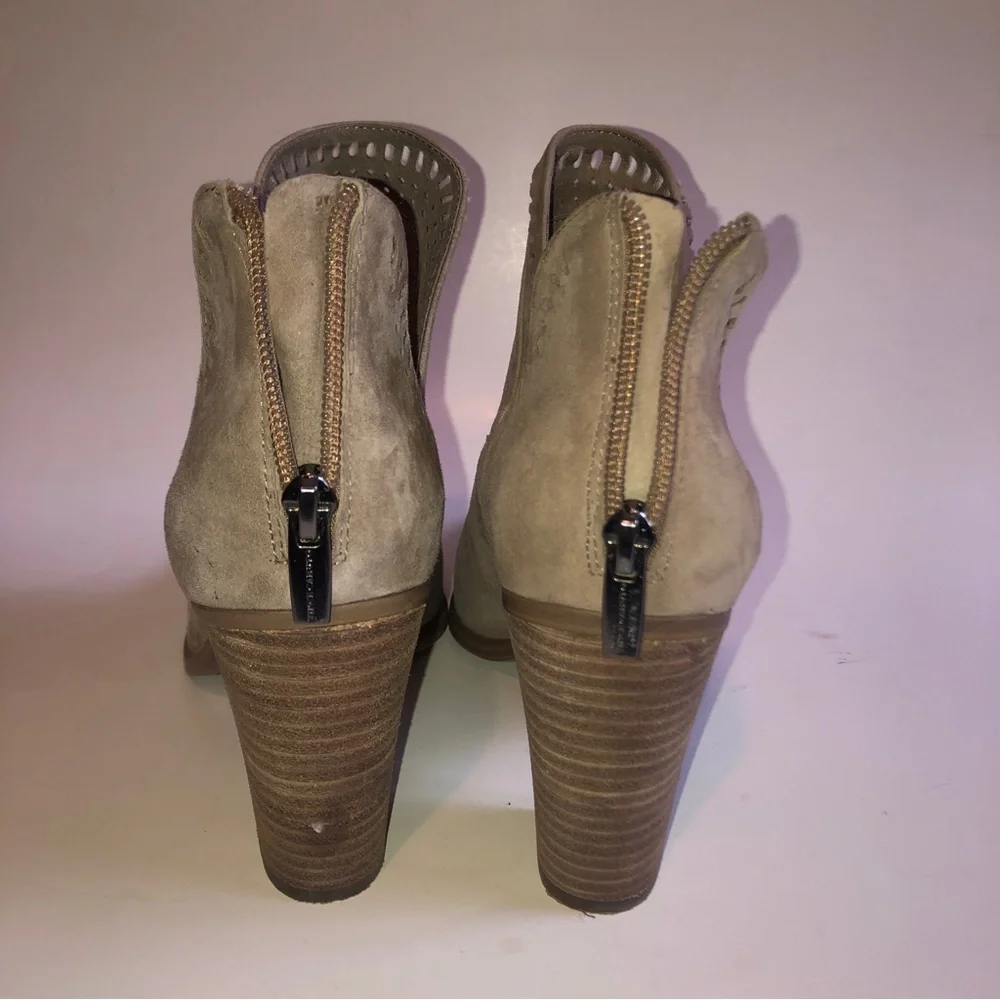 Vince Camuto Fileana French Taupe Split Shaft Laser Cut Out Ankle Boots
